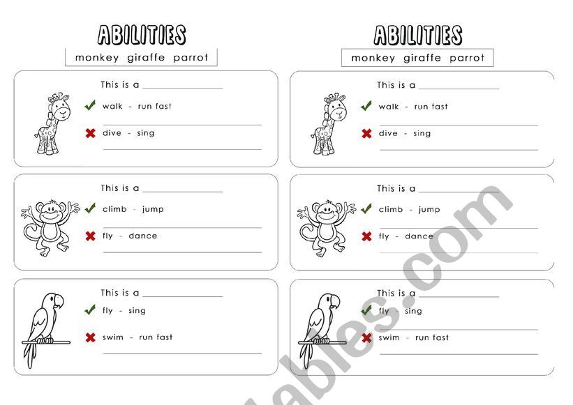 Animal abilities - Write sentences - ESL worksheet by aileribel