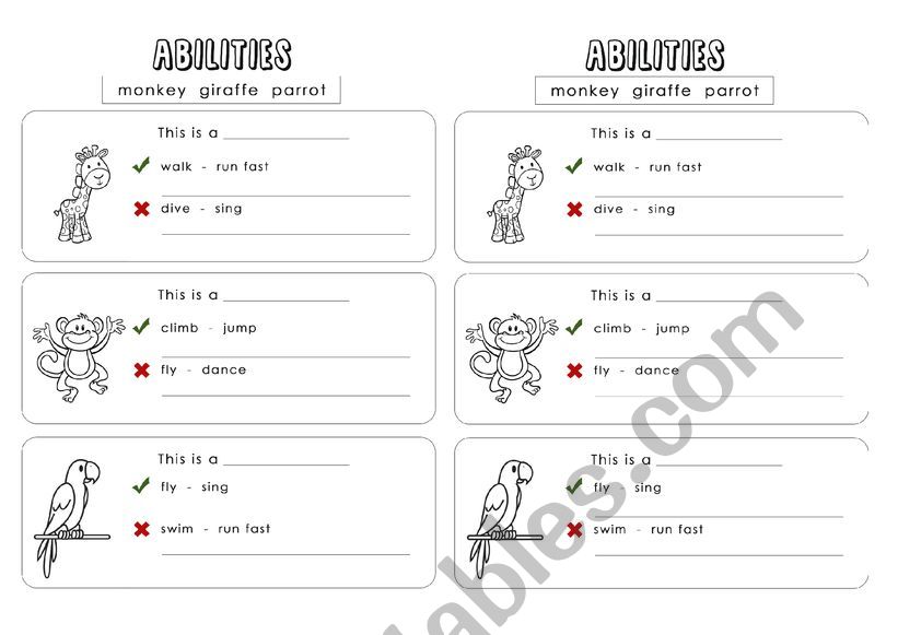 Animal abilities - Write sentences