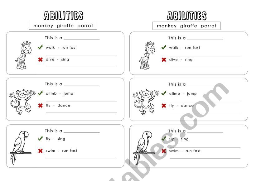 Animal abilities - Write sentences