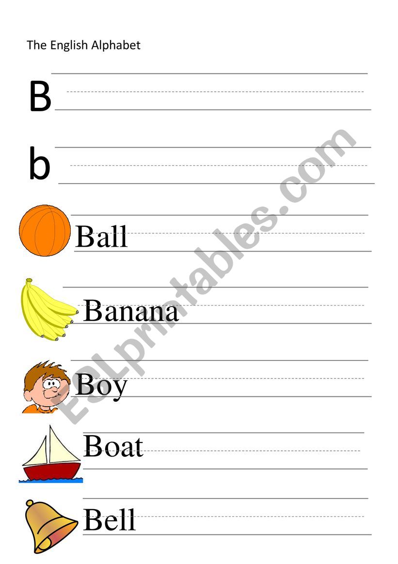 B-letter and words writing worksheet
