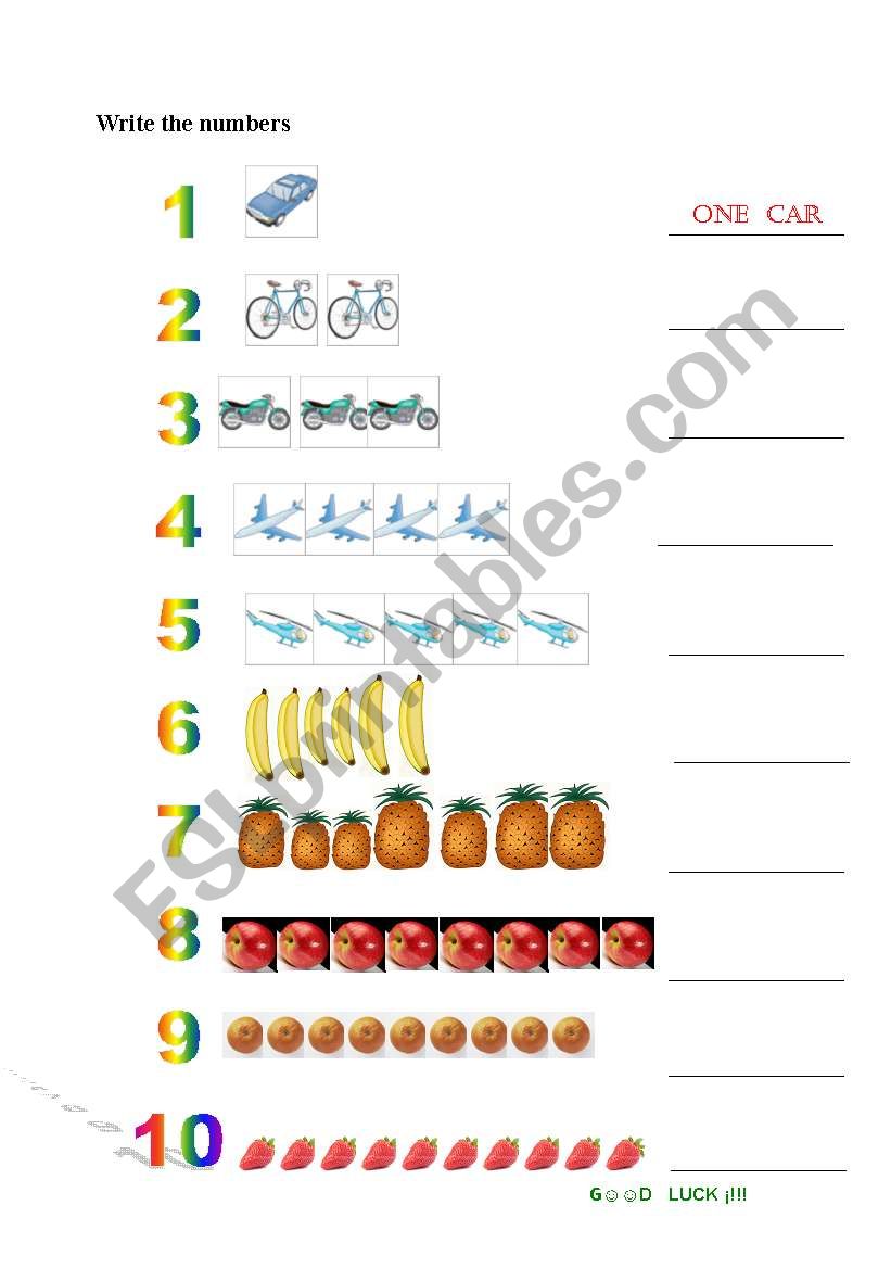 numbers worksheet