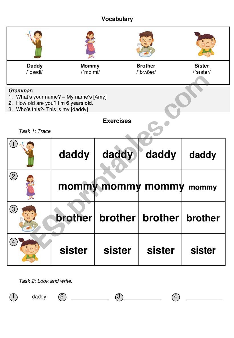 family worksheet worksheet