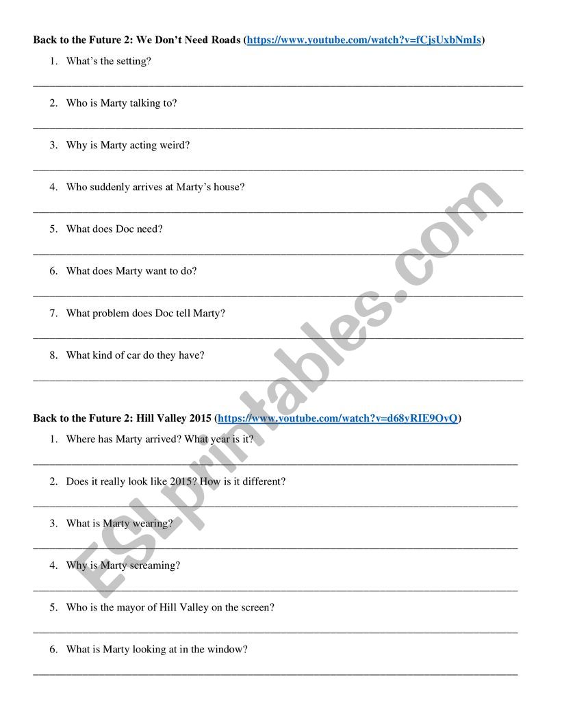 Back to the Future 2 Clips worksheet