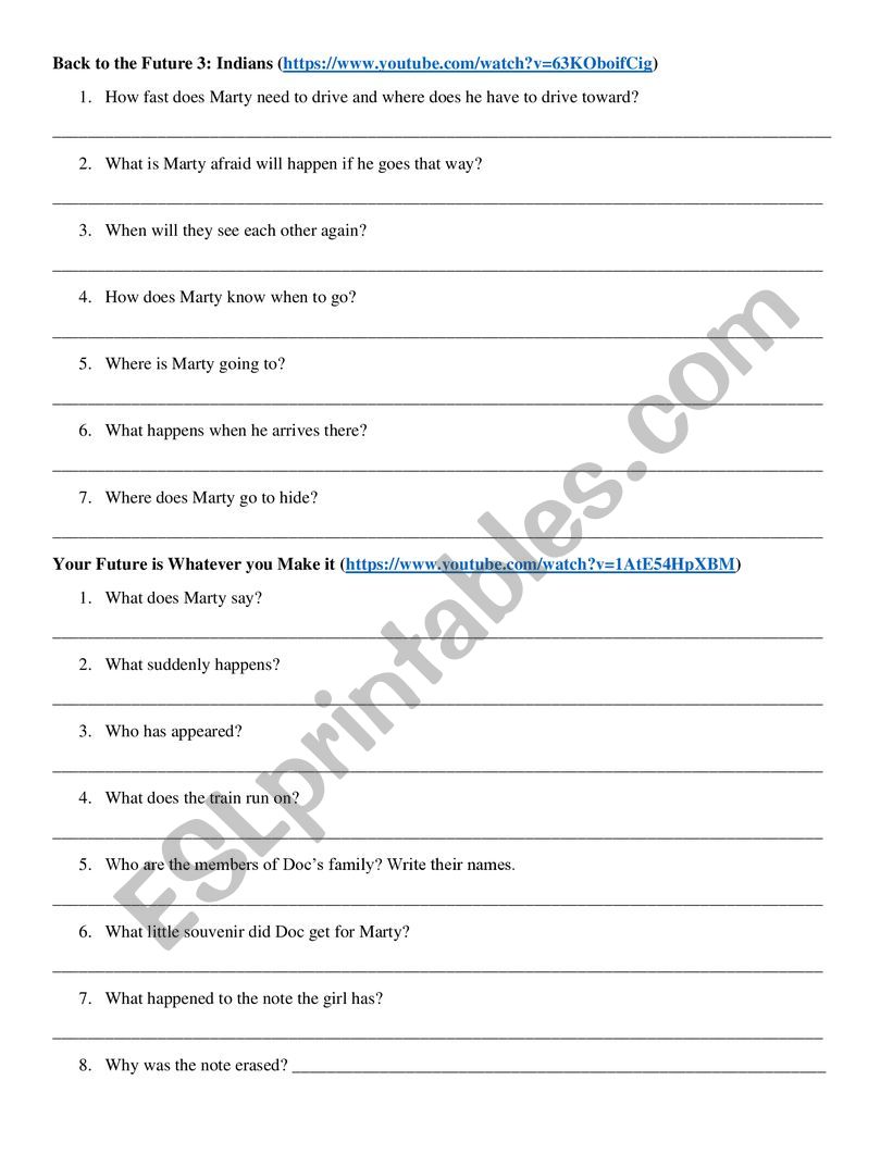 Back to the Future 3 Clips worksheet