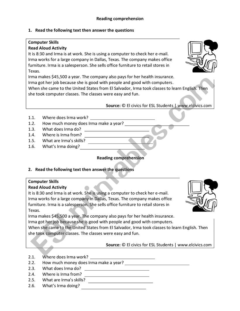 Reading comprehension: Computer Skills