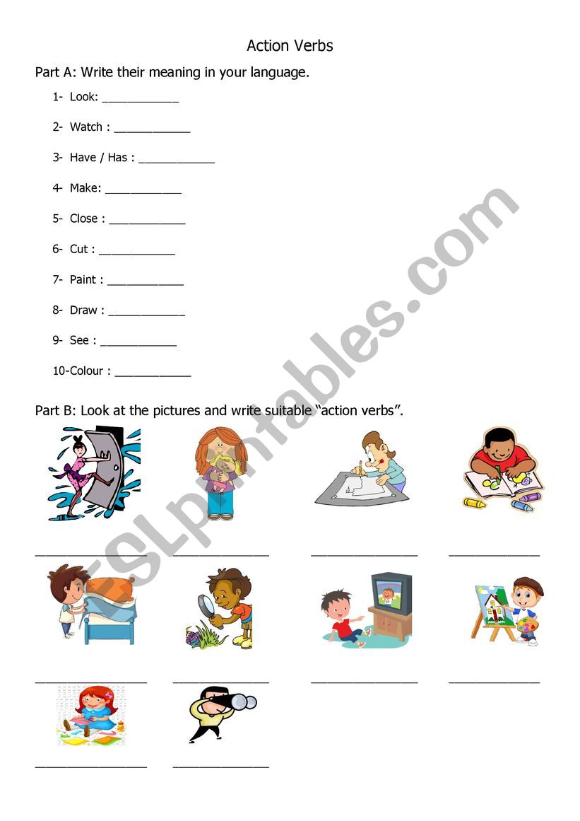 Action Verbs Part 3 worksheet