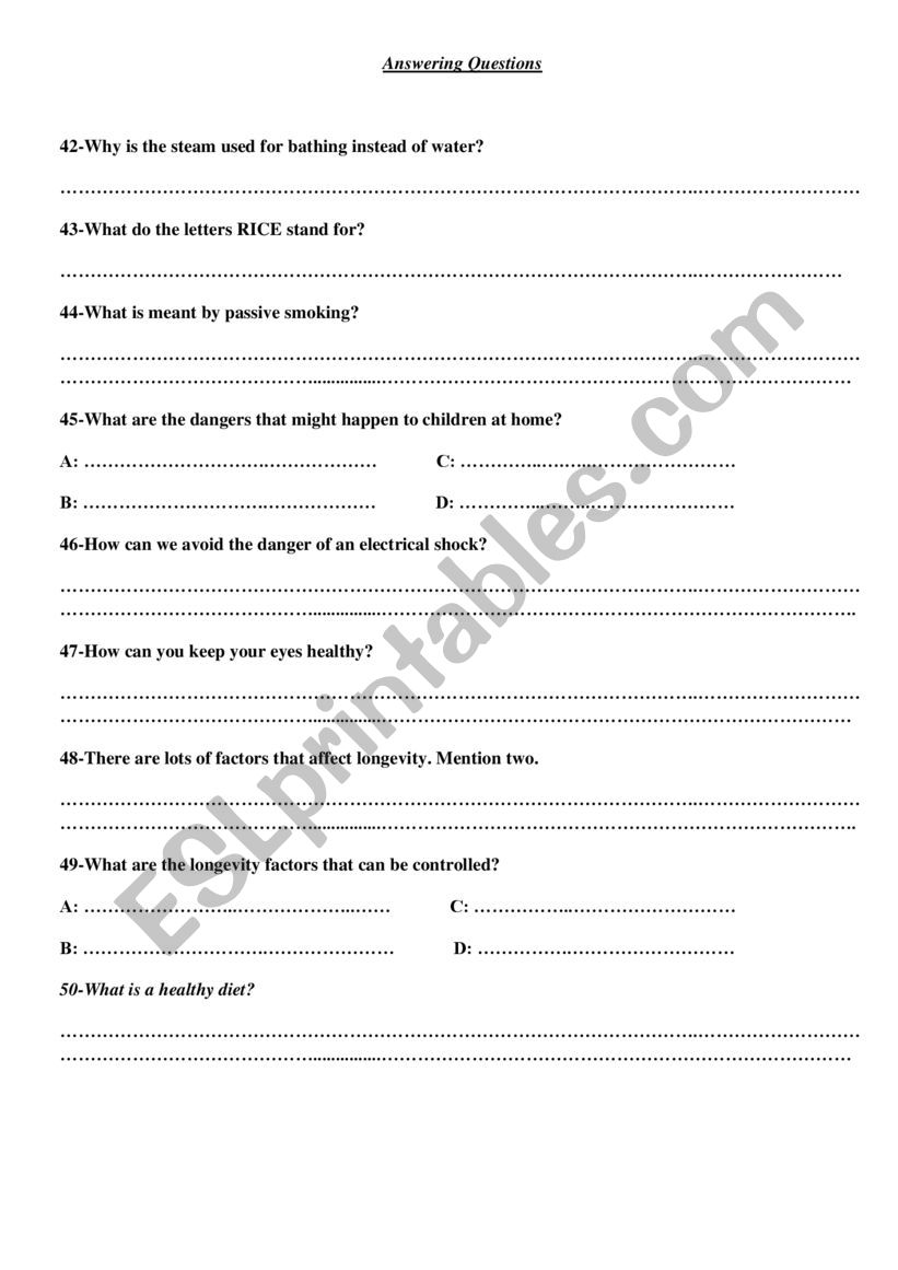 Answering questions worksheet