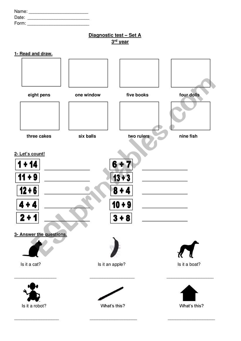 Diagnostic test worksheet