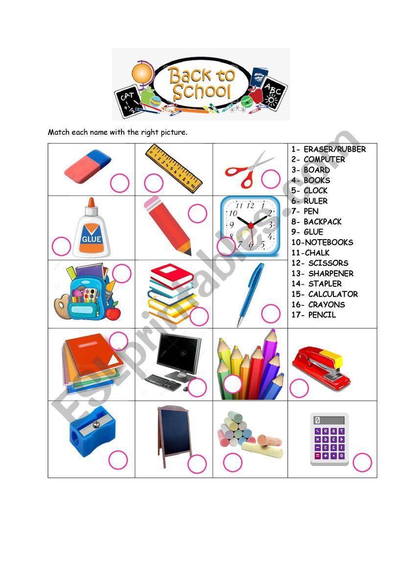 Back to school worksheet