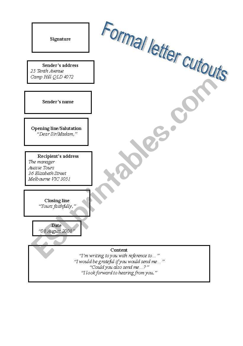 Formal letter cutouts worksheet