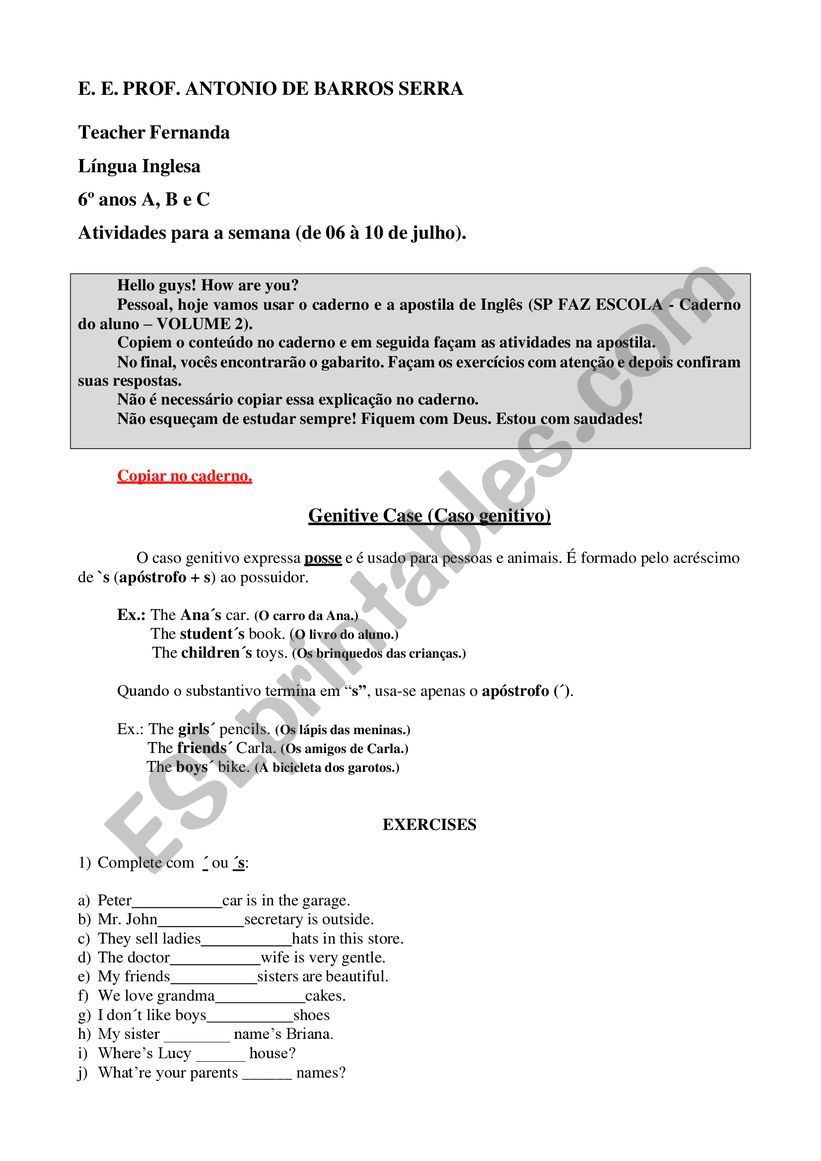 Genitive ccase worksheet