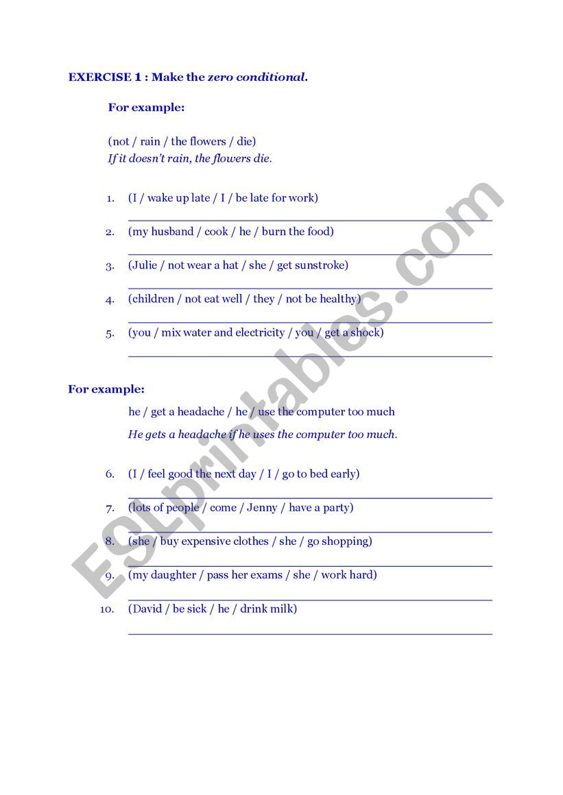 Zero Contidional  worksheet