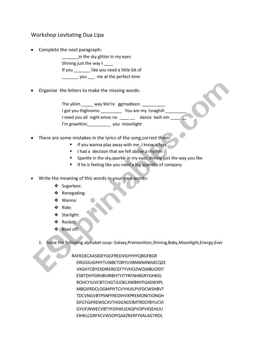 DUA LIPA-LEVITATING worksheet