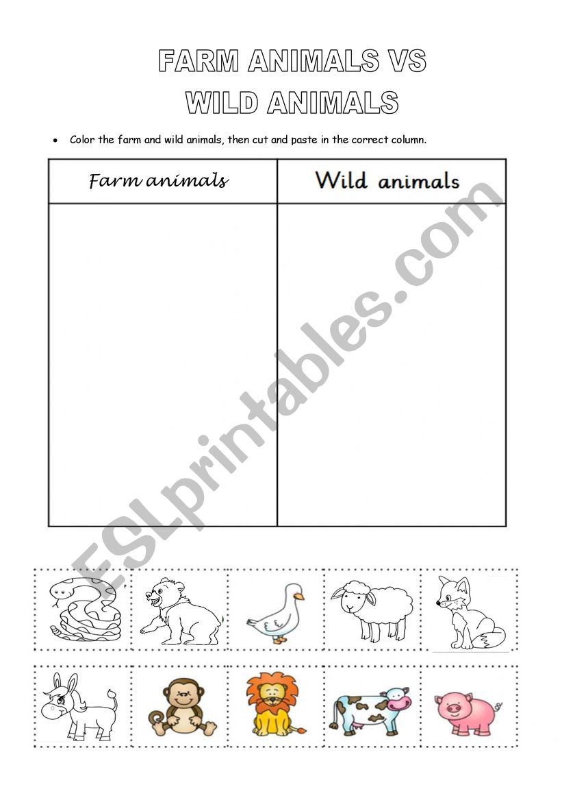 WILD ANIMALS VS FARM worksheet
