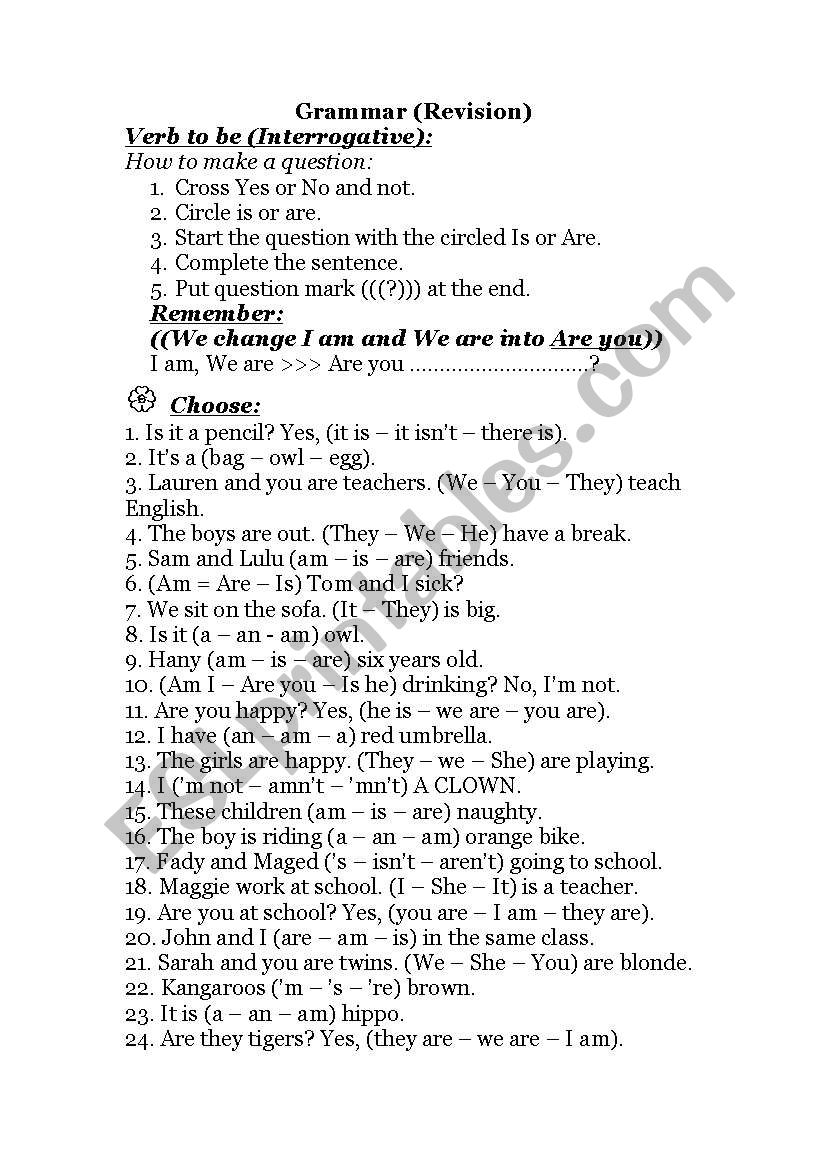 Verb To Be Drills Worksheets