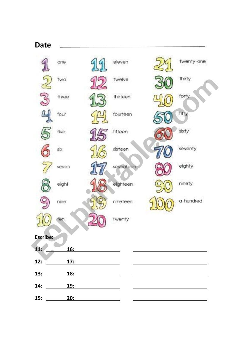 NUMBERS 1-100 worksheet