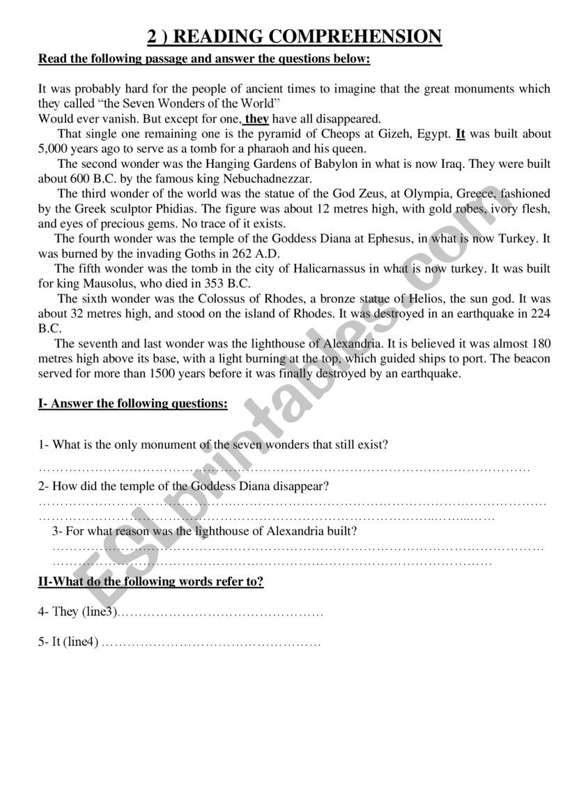 Reading Comprehension worksheet