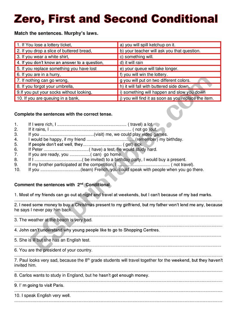 Review of conditionals worksheet