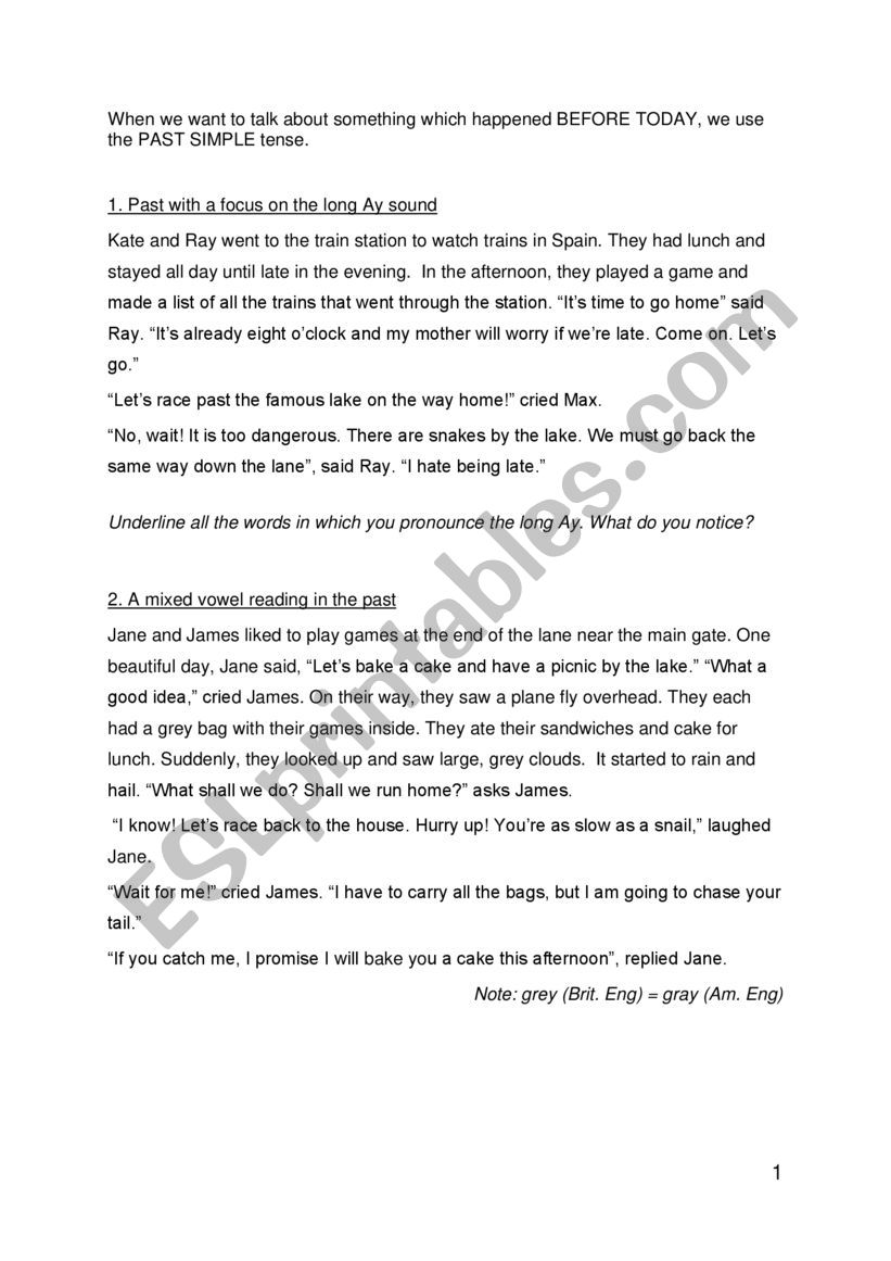 Past simple, three bears worksheet