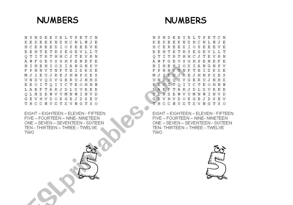 Numbers word search and word unscramble