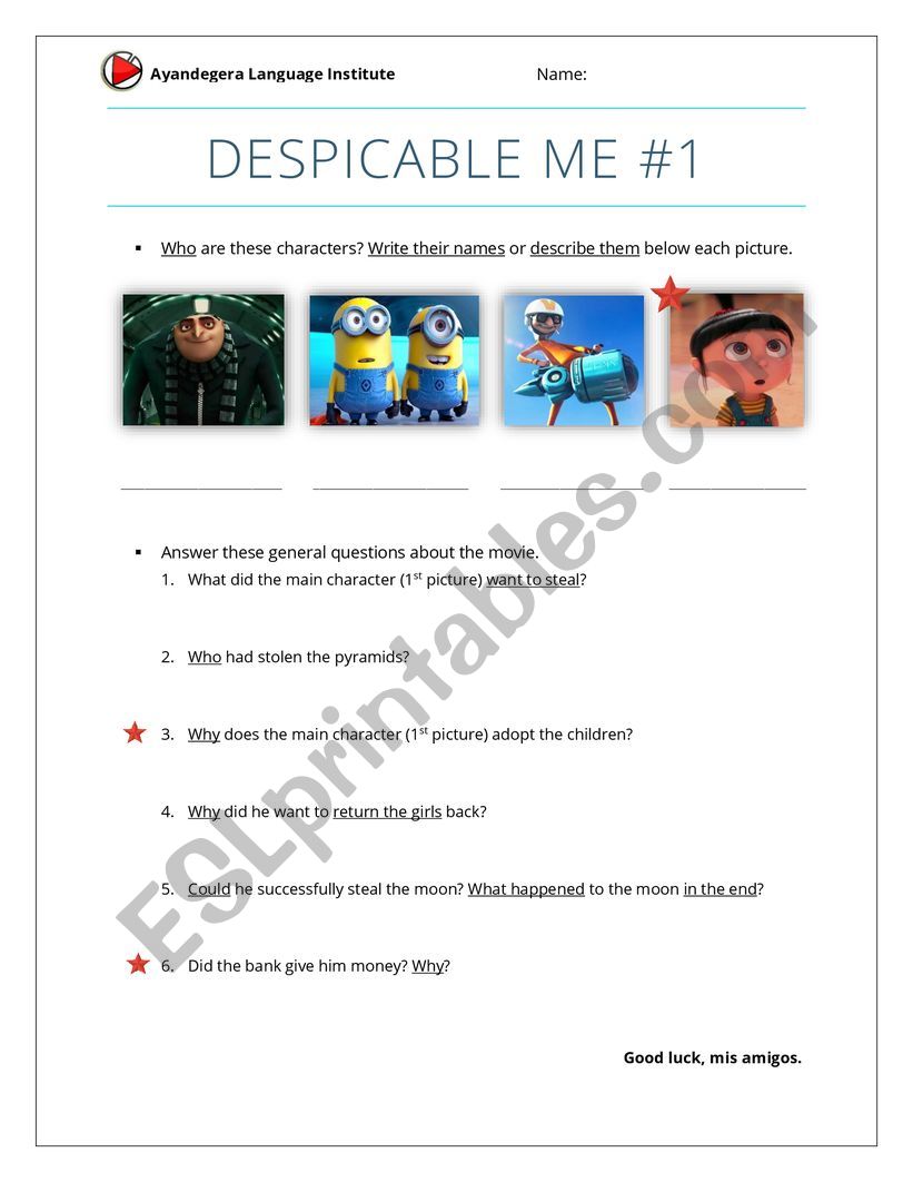 Despicable Me (part 1) worksheet