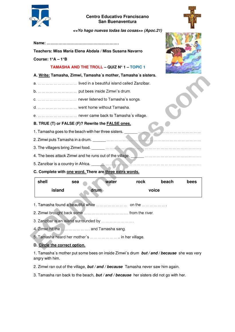 Tamasha and the troll - Quiz worksheet