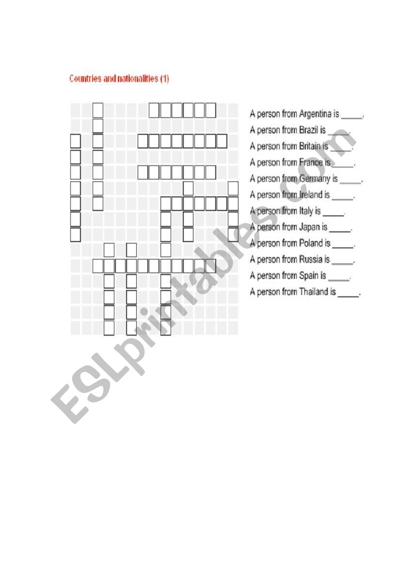 nationalities worksheet