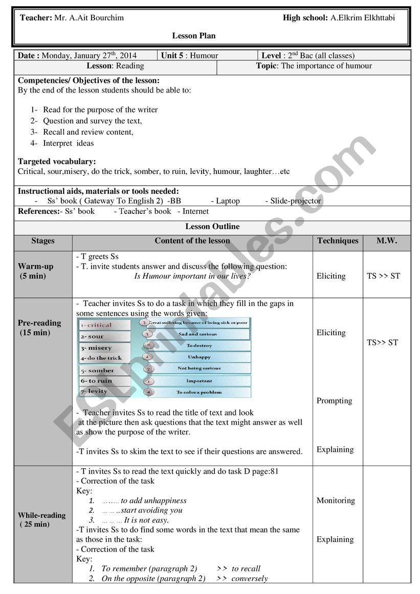 Humour worksheet
