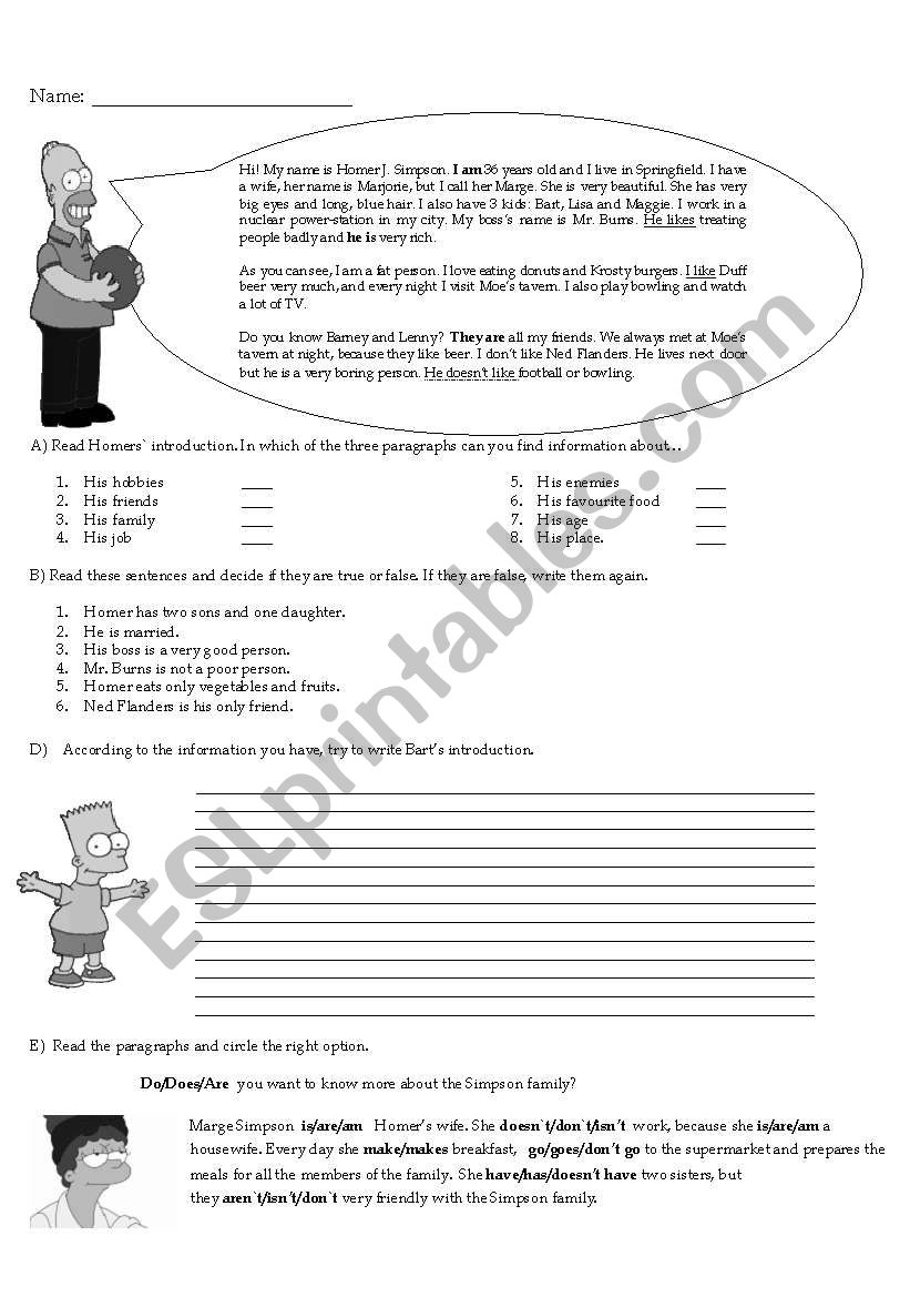 The simpsons test worksheet