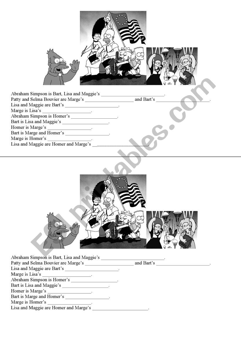 Simpsons Family worksheet