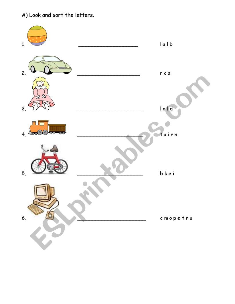 Toys worksheet