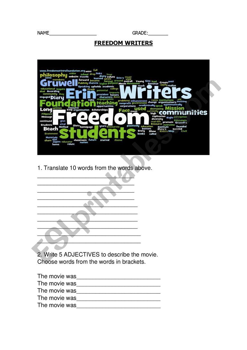 Freedom Writers worksheet