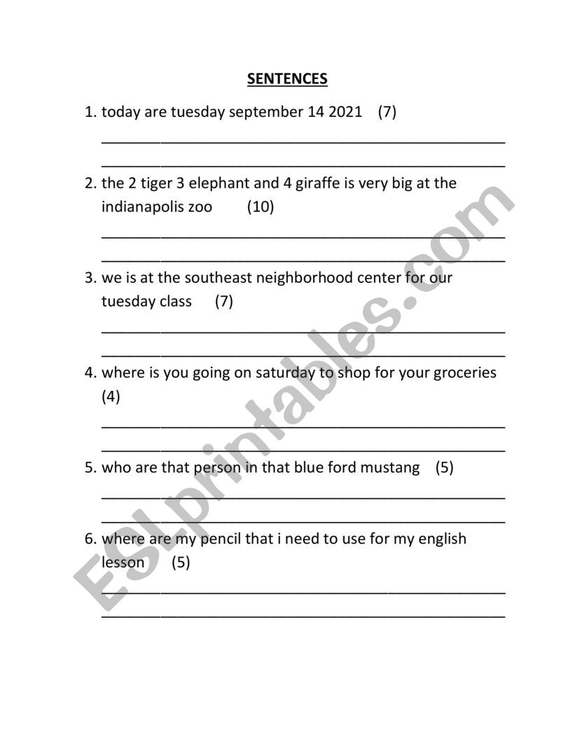 sentence correction exercise for 9-14-21