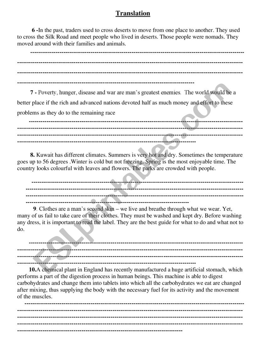 Translation worksheet