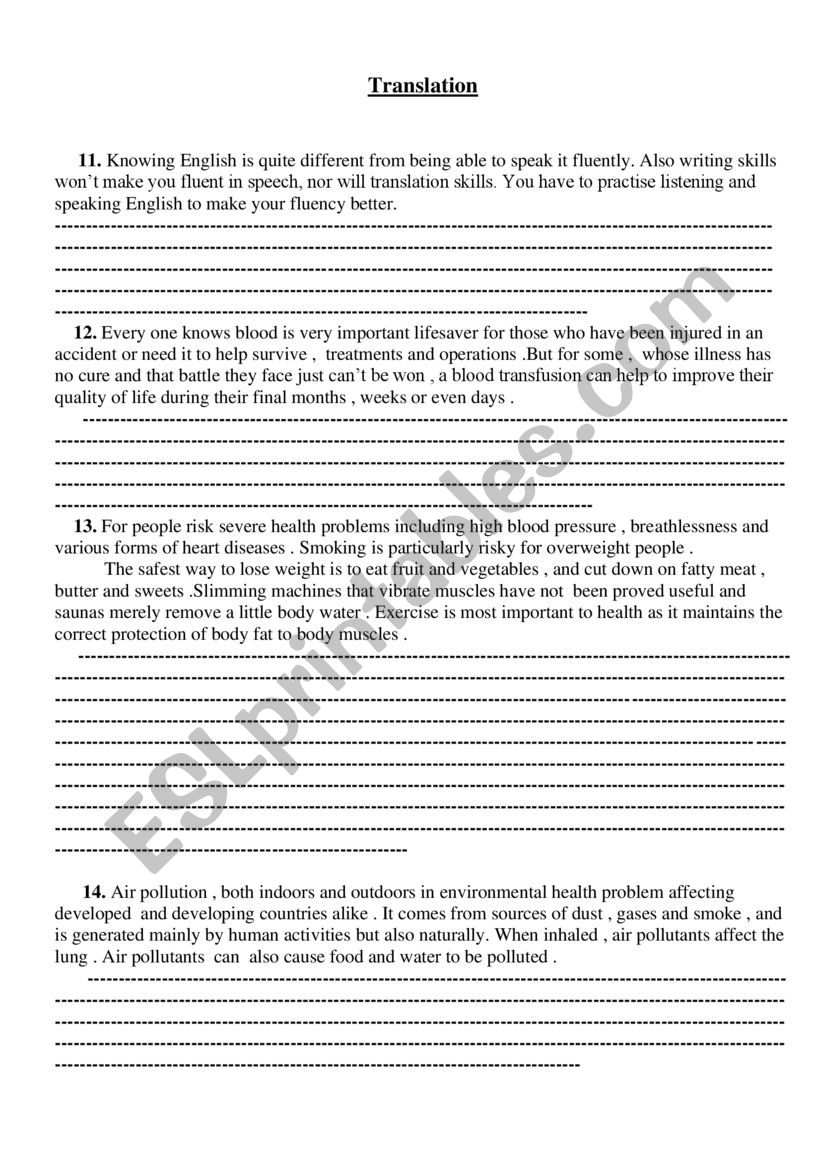 Translation worksheet