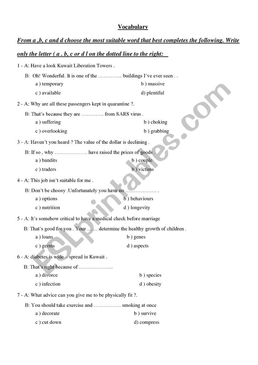 Vocabulary worksheet