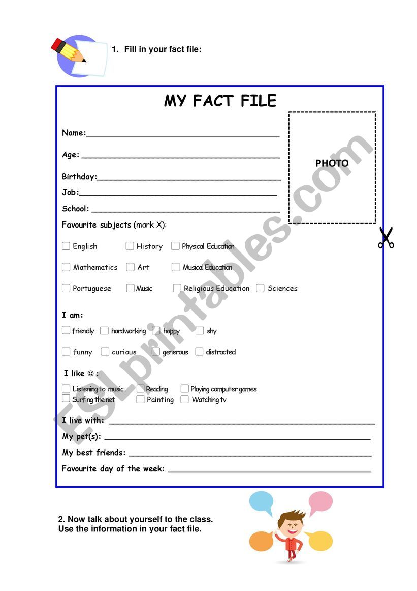 My fact file - back to school worksheet