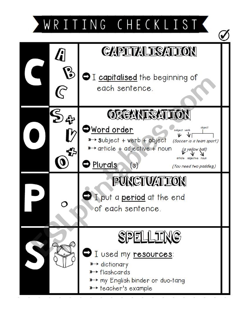 Writing Checklist worksheet