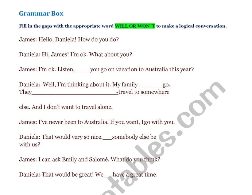 WILL OR WON´T  worksheet
