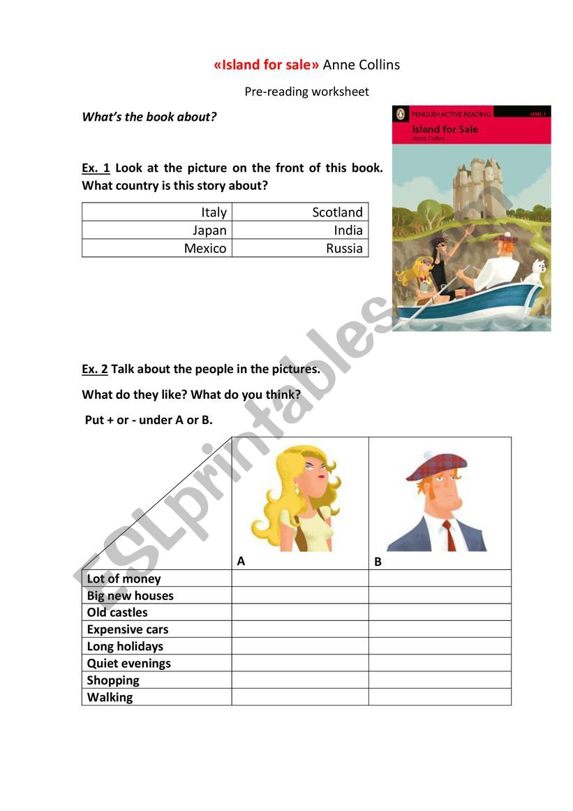 Reading Island for sale worksheet