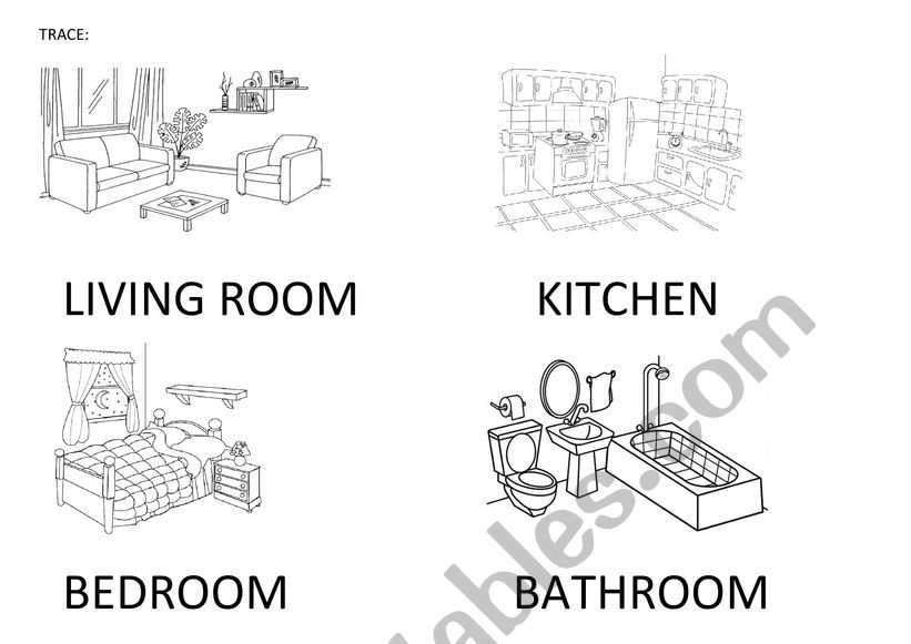 Parts of the house. Trace worksheet