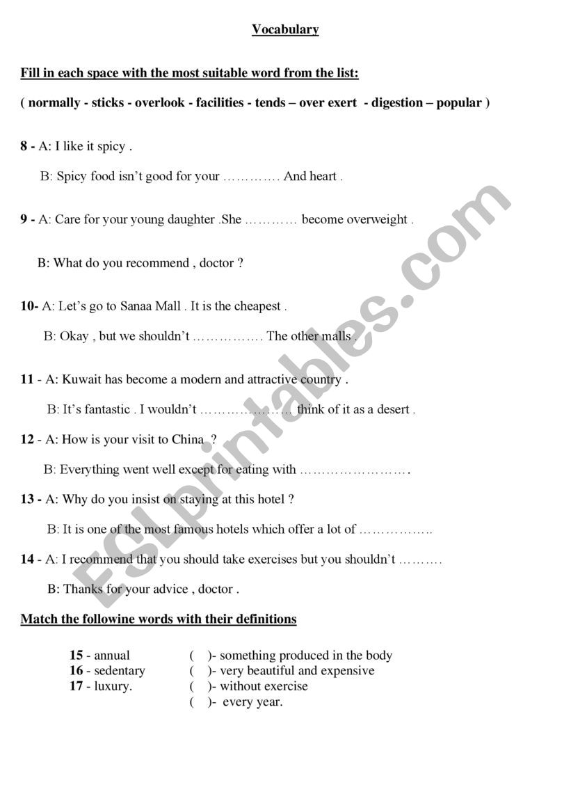 Vocabulary worksheet