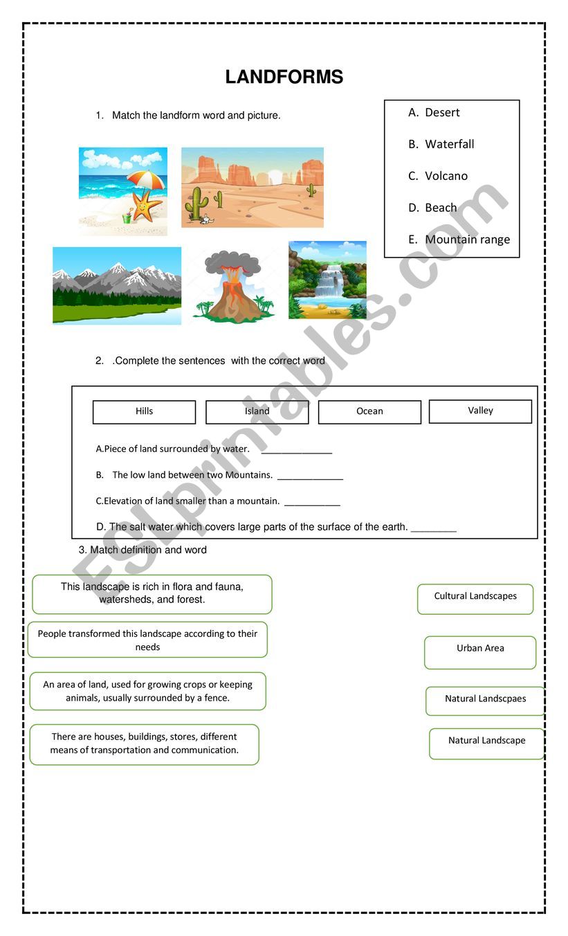 Landforms worksheet