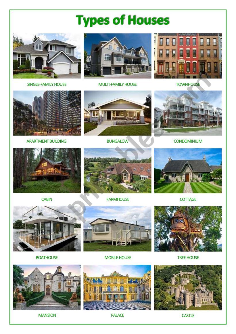 Types of houses worksheet