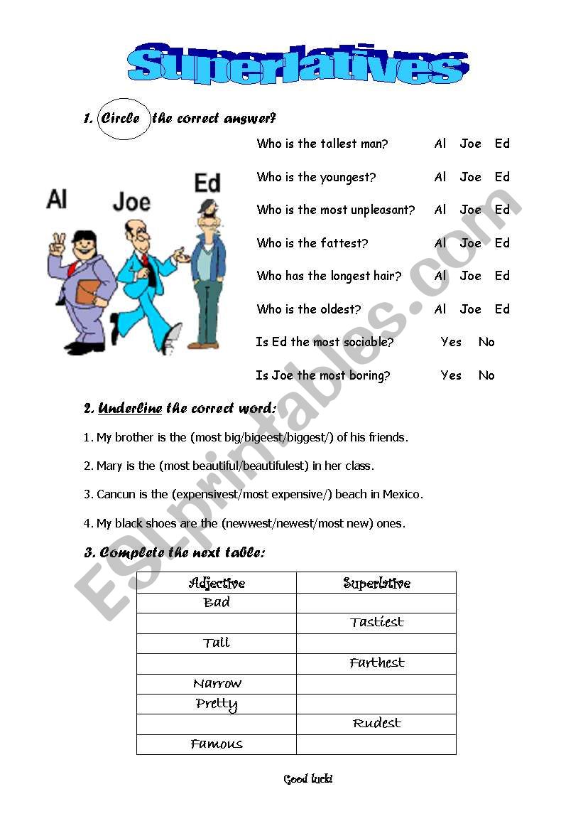 Superlatives worksheet