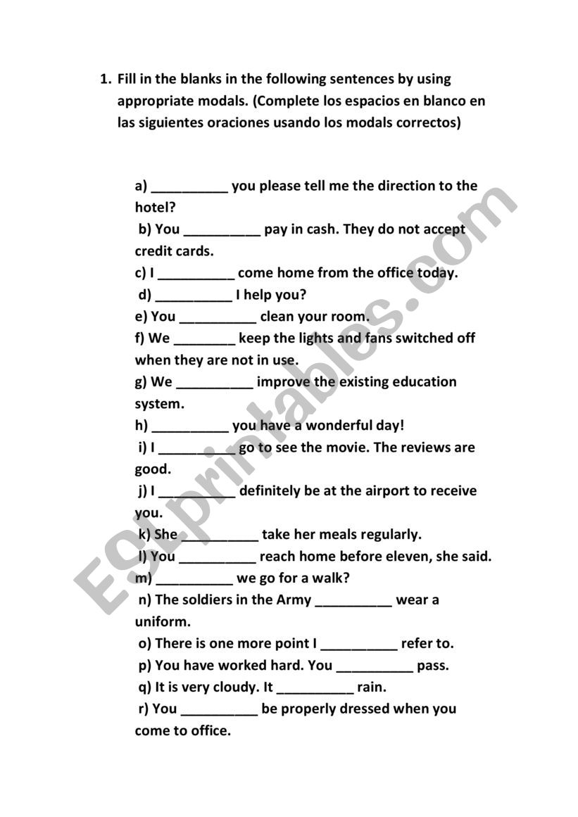 MODALS worksheet