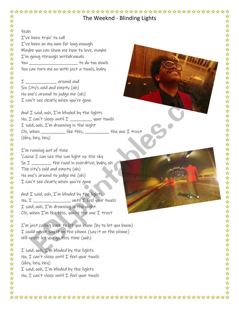 The Weeknd Blinding Lights worksheet