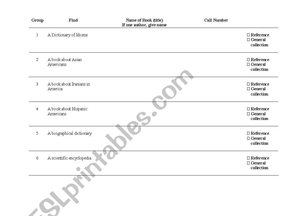 Library Scavenger Hunt worksheet