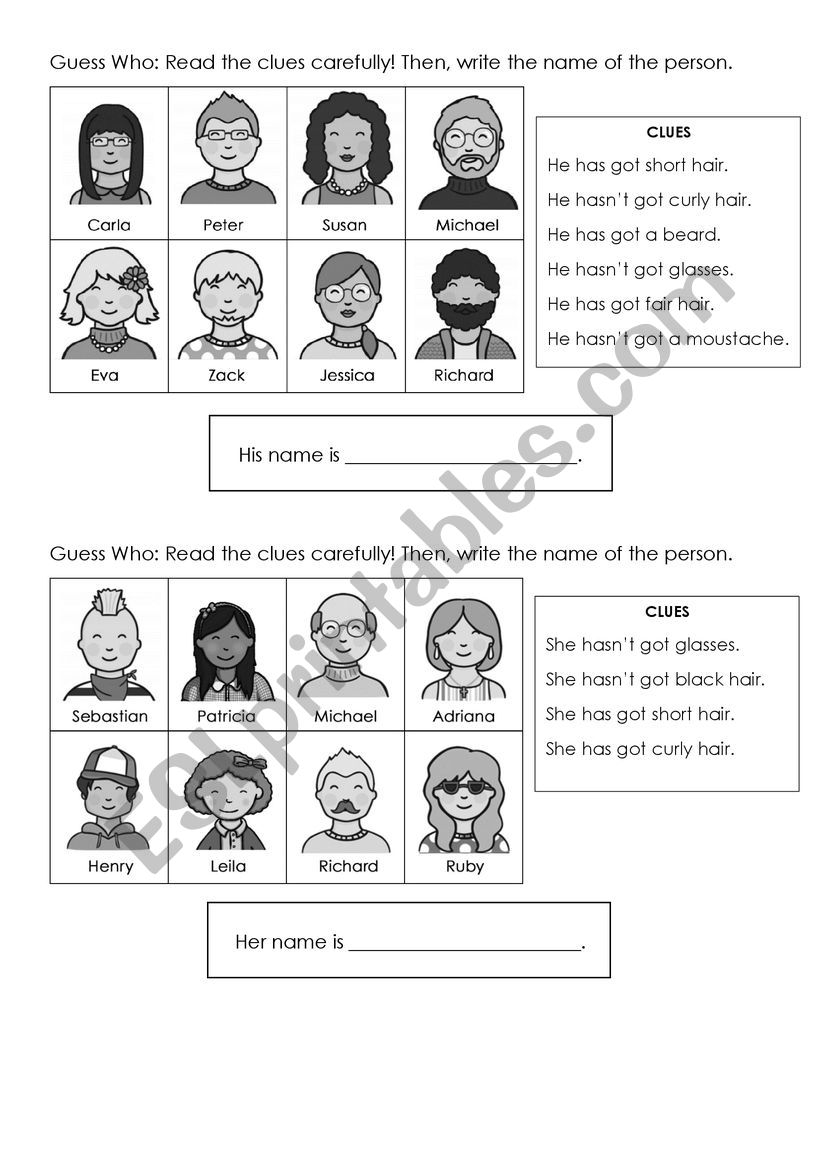 Guess who worksheet