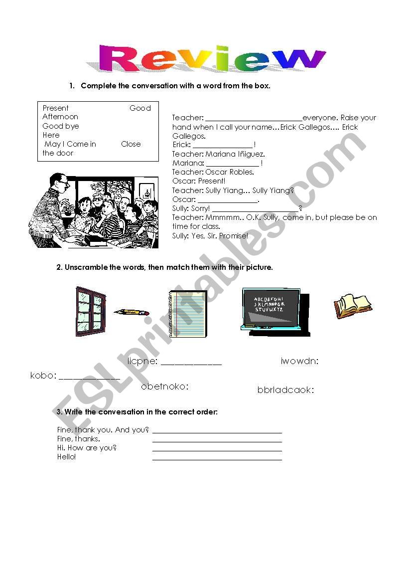 Classroom review worksheet